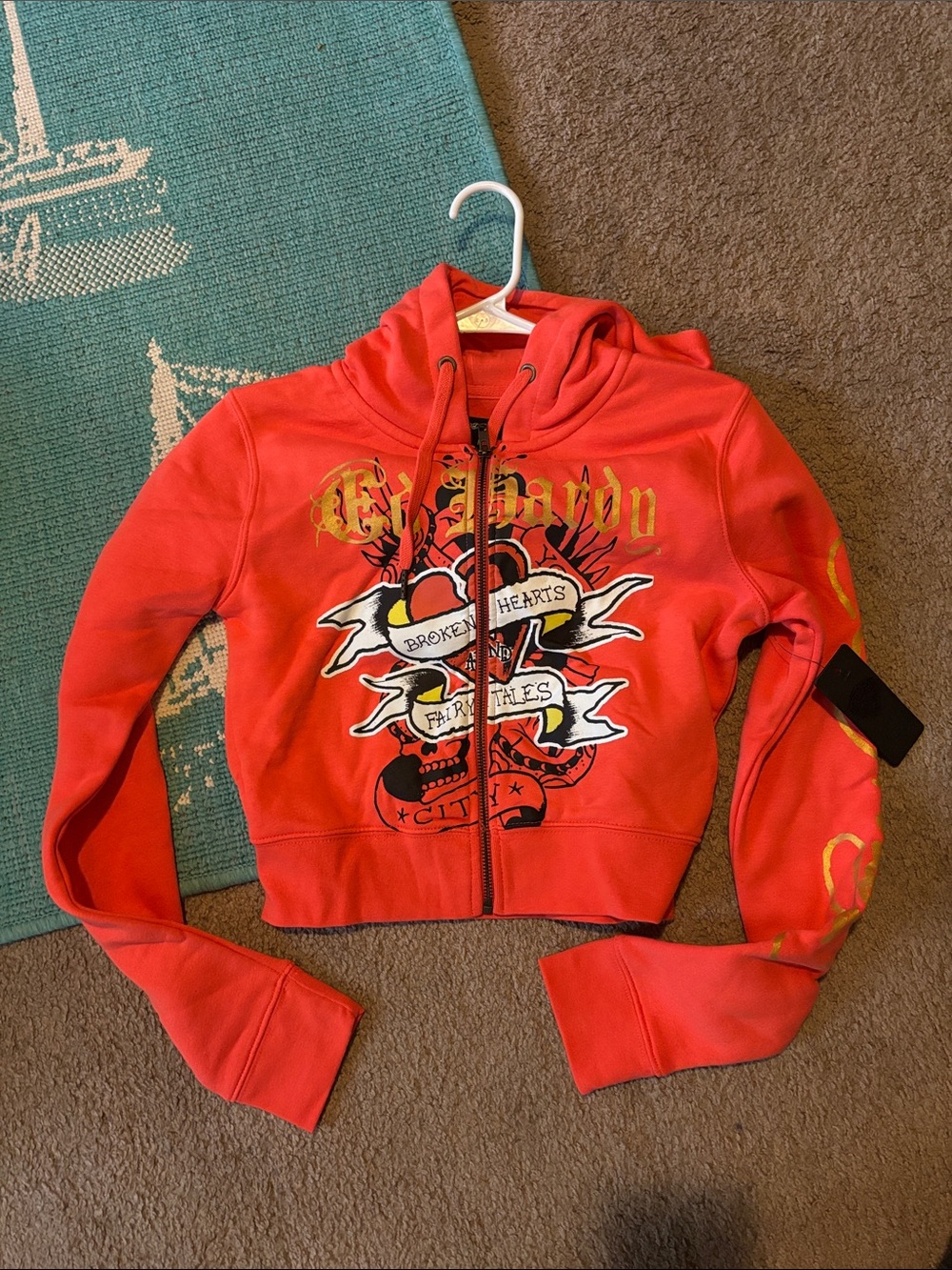 Ed Hardy Red Tattoo Graphic Zip Hoodie Jacket - Women's
